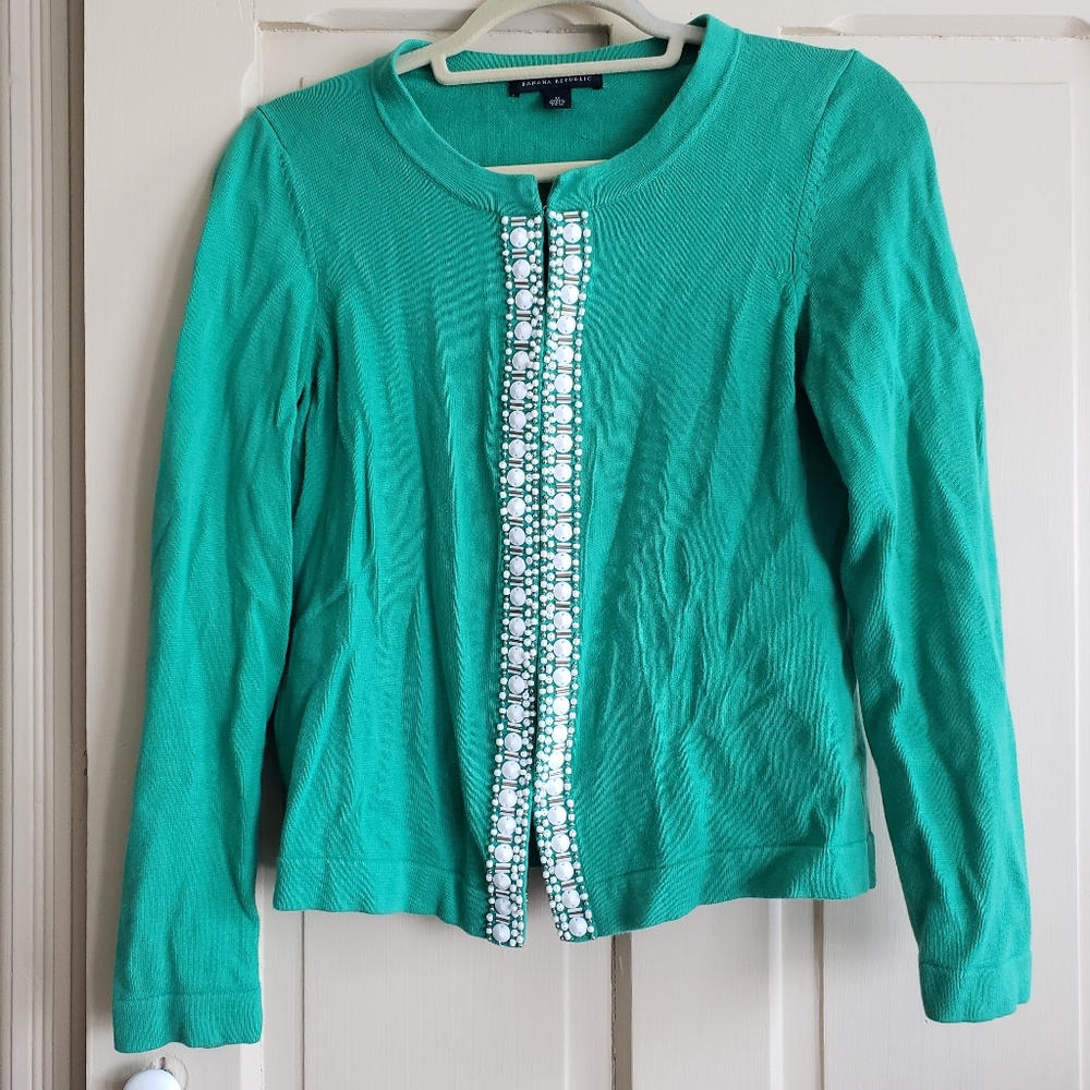 Green, beaded Banana Republic sweater, size Medium